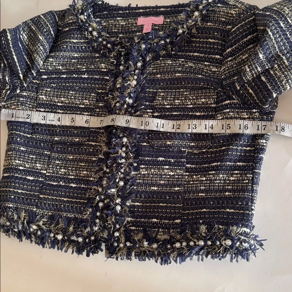 Lilly Pulitzer Hagen Metallic Navy Blue Tweed Cropped Blazer Jacket size 2 - Picture 10 of 11